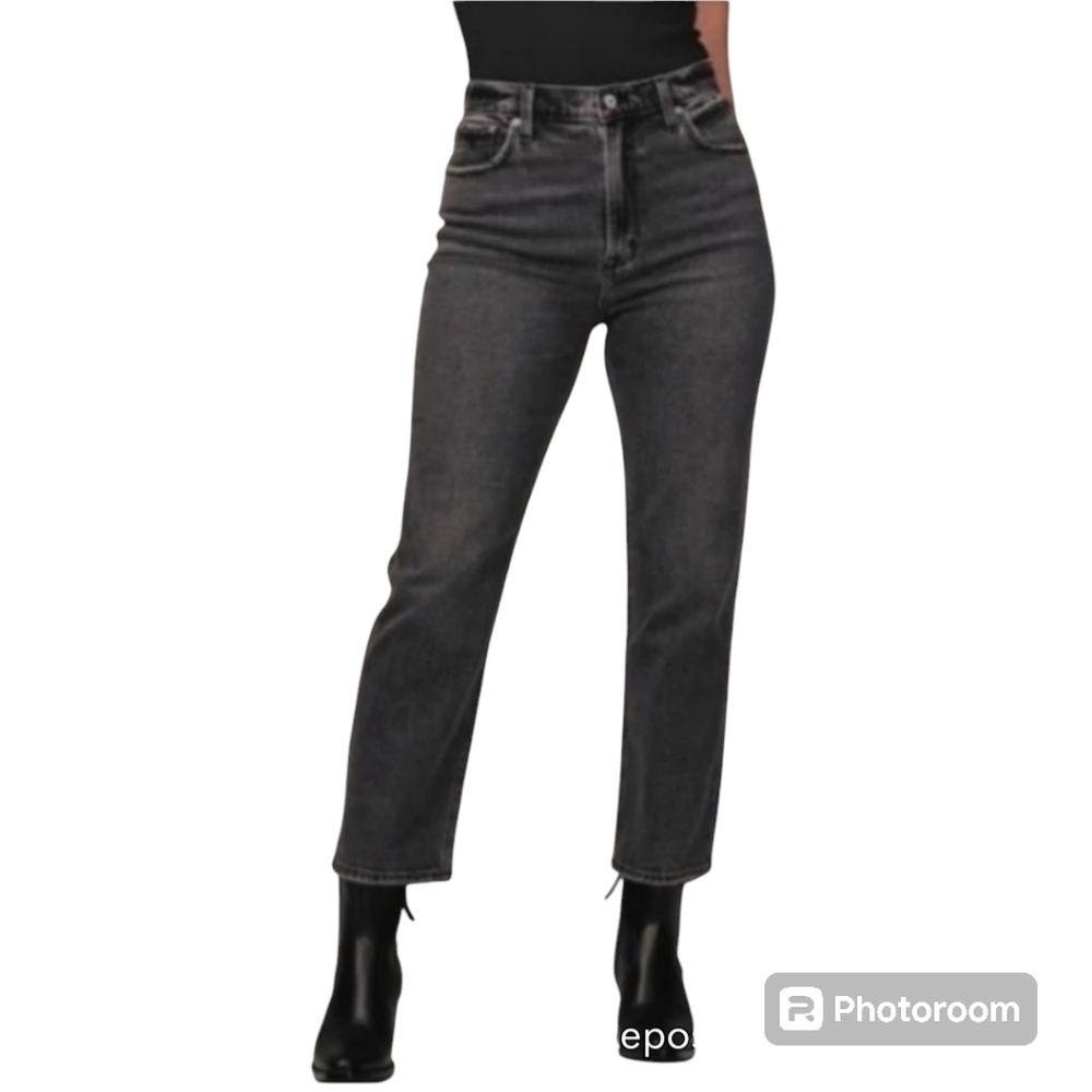 Ambercrombie Fitch Curve Love High Rise Ankle Straight Jeans W27s soft black